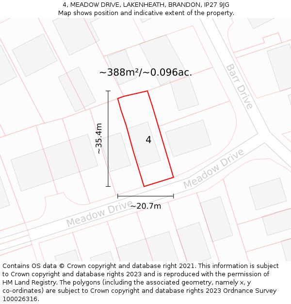 4, MEADOW DRIVE, LAKENHEATH, BRANDON, IP27 9JG: Plot and title map