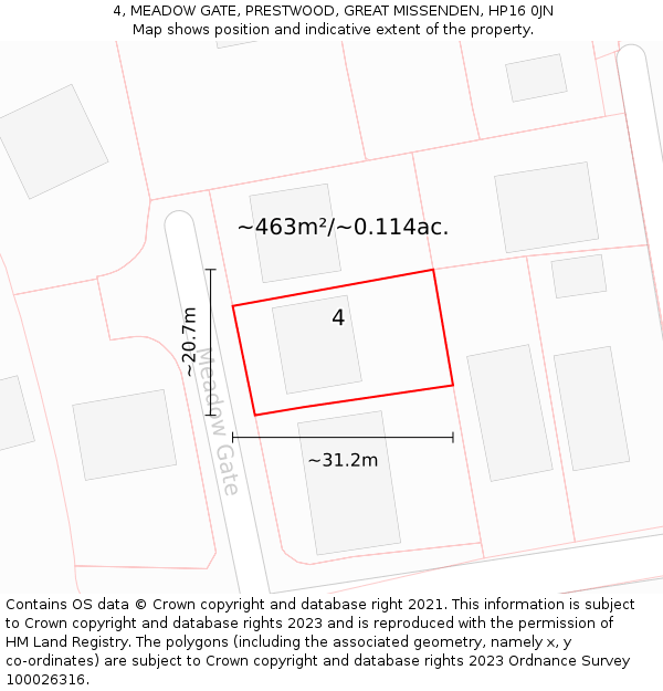 4, MEADOW GATE, PRESTWOOD, GREAT MISSENDEN, HP16 0JN: Plot and title map