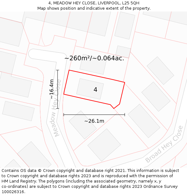 4, MEADOW HEY CLOSE, LIVERPOOL, L25 5QH: Plot and title map