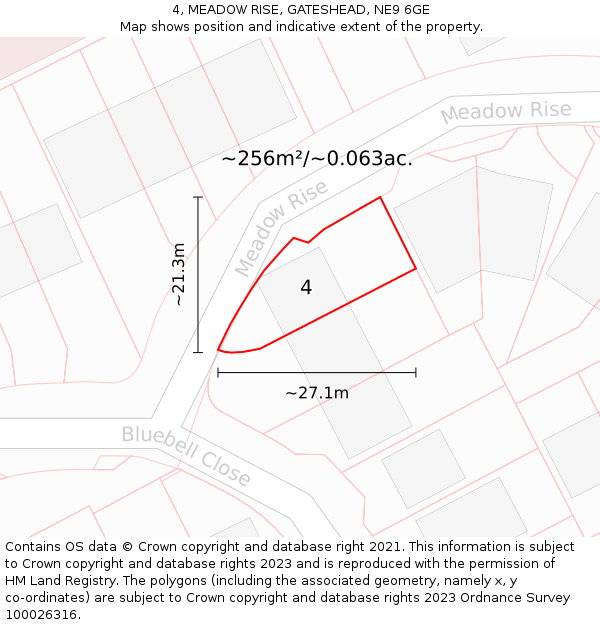 4, MEADOW RISE, GATESHEAD, NE9 6GE: Plot and title map