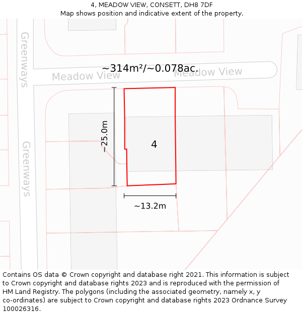 4, MEADOW VIEW, CONSETT, DH8 7DF: Plot and title map