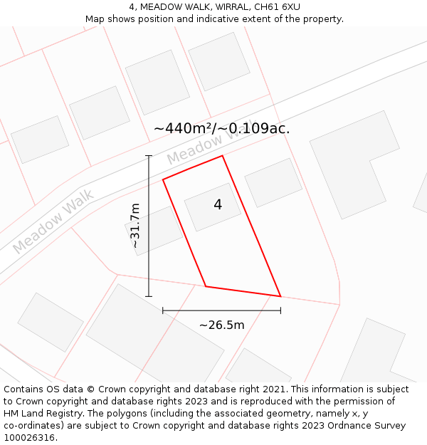 4, MEADOW WALK, WIRRAL, CH61 6XU: Plot and title map