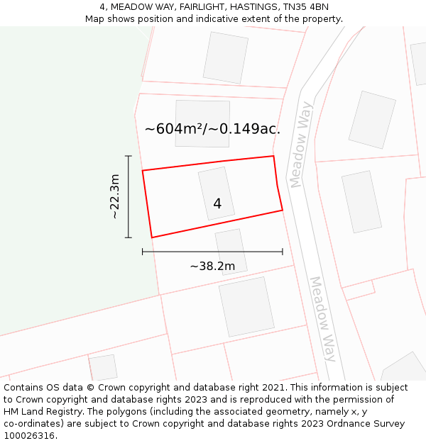 4, MEADOW WAY, FAIRLIGHT, HASTINGS, TN35 4BN: Plot and title map