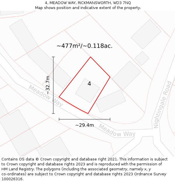 4, MEADOW WAY, RICKMANSWORTH, WD3 7NQ: Plot and title map