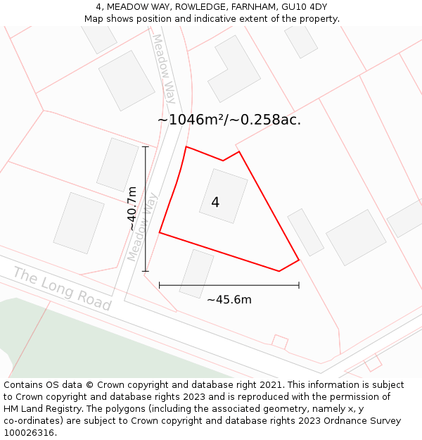 4, MEADOW WAY, ROWLEDGE, FARNHAM, GU10 4DY: Plot and title map