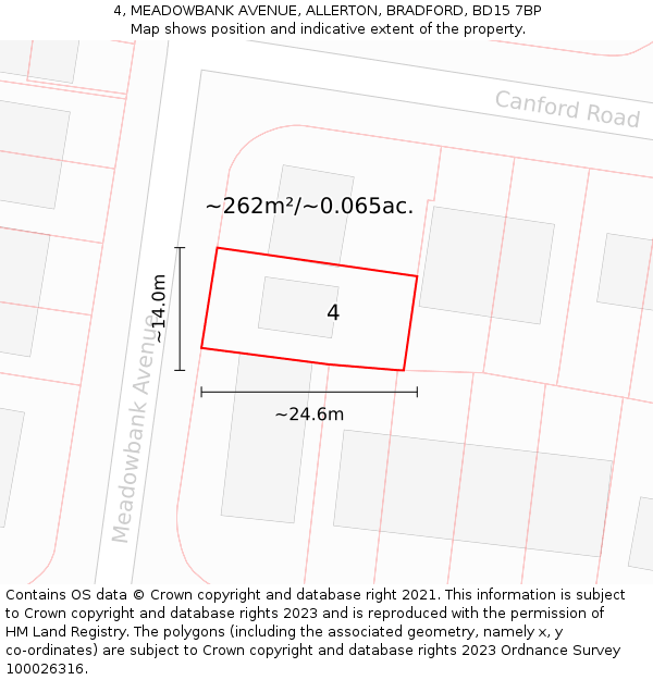 4, MEADOWBANK AVENUE, ALLERTON, BRADFORD, BD15 7BP: Plot and title map