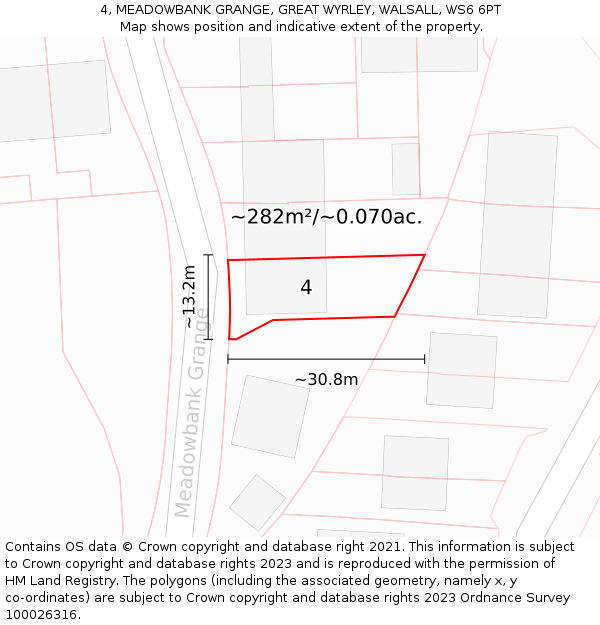 4, MEADOWBANK GRANGE, GREAT WYRLEY, WALSALL, WS6 6PT: Plot and title map