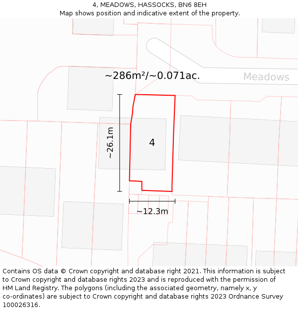 4, MEADOWS, HASSOCKS, BN6 8EH: Plot and title map