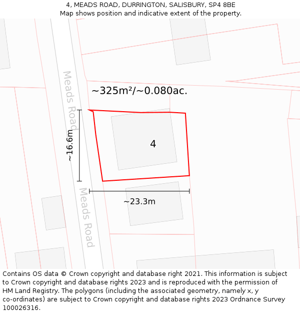 4, MEADS ROAD, DURRINGTON, SALISBURY, SP4 8BE: Plot and title map
