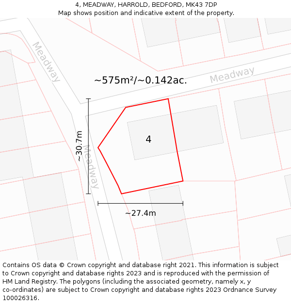 4, MEADWAY, HARROLD, BEDFORD, MK43 7DP: Plot and title map