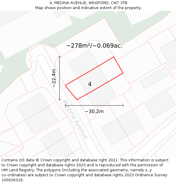 4, MEDINA AVENUE, WINSFORD, CW7 3TB: Plot and title map