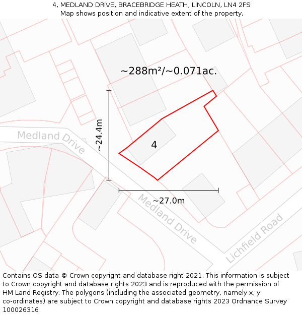 4, MEDLAND DRIVE, BRACEBRIDGE HEATH, LINCOLN, LN4 2FS: Plot and title map