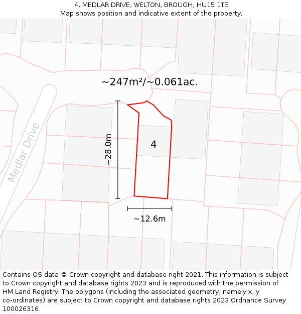 4, MEDLAR DRIVE, WELTON, BROUGH, HU15 1TE: Plot and title map