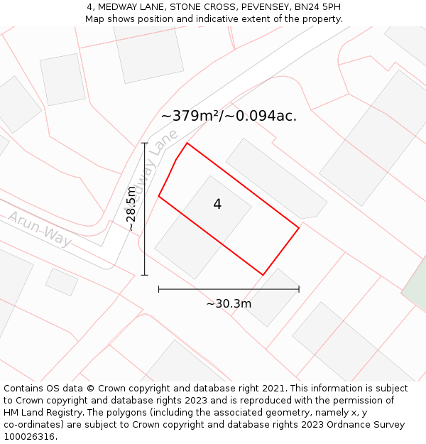 4, MEDWAY LANE, STONE CROSS, PEVENSEY, BN24 5PH: Plot and title map