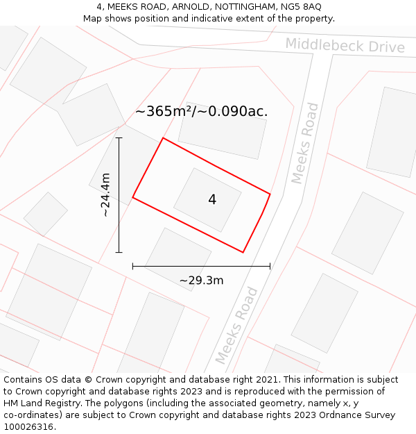 4, MEEKS ROAD, ARNOLD, NOTTINGHAM, NG5 8AQ: Plot and title map