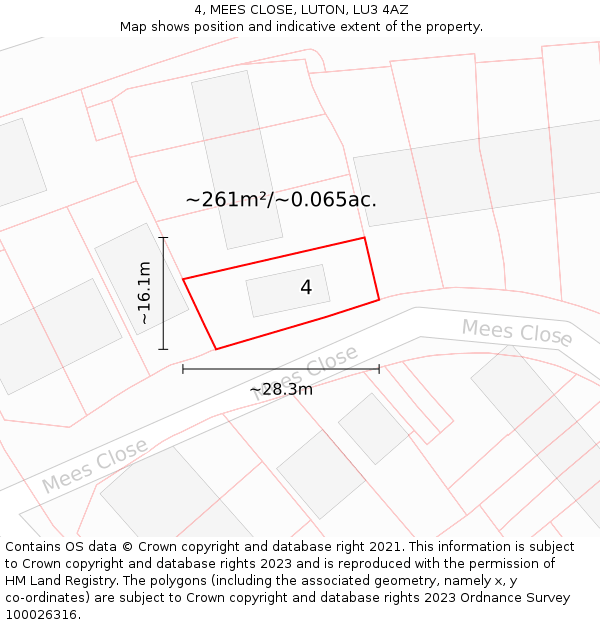 4, MEES CLOSE, LUTON, LU3 4AZ: Plot and title map