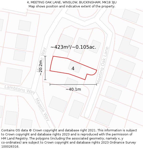 4, MEETING OAK LANE, WINSLOW, BUCKINGHAM, MK18 3JU: Plot and title map