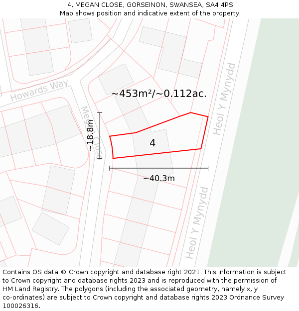 4, MEGAN CLOSE, GORSEINON, SWANSEA, SA4 4PS: Plot and title map