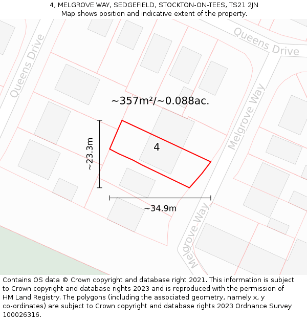 4, MELGROVE WAY, SEDGEFIELD, STOCKTON-ON-TEES, TS21 2JN: Plot and title map