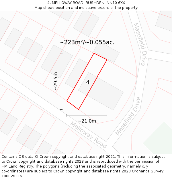 4, MELLOWAY ROAD, RUSHDEN, NN10 6XX: Plot and title map