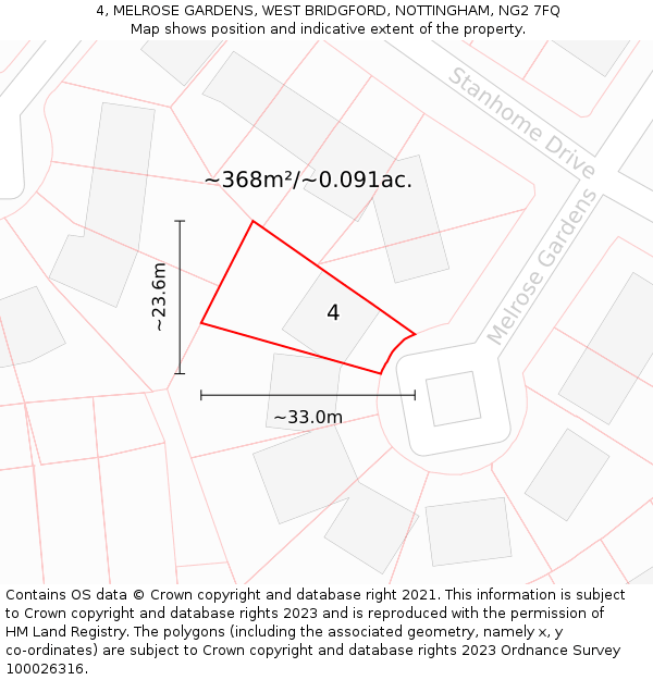 4, MELROSE GARDENS, WEST BRIDGFORD, NOTTINGHAM, NG2 7FQ: Plot and title map