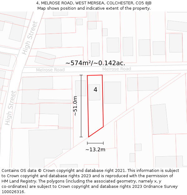 4, MELROSE ROAD, WEST MERSEA, COLCHESTER, CO5 8JB: Plot and title map