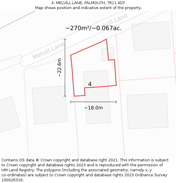 4, MELVILL LANE, FALMOUTH, TR11 4DY: Plot and title map