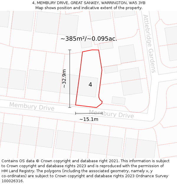 4, MEMBURY DRIVE, GREAT SANKEY, WARRINGTON, WA5 3YB: Plot and title map