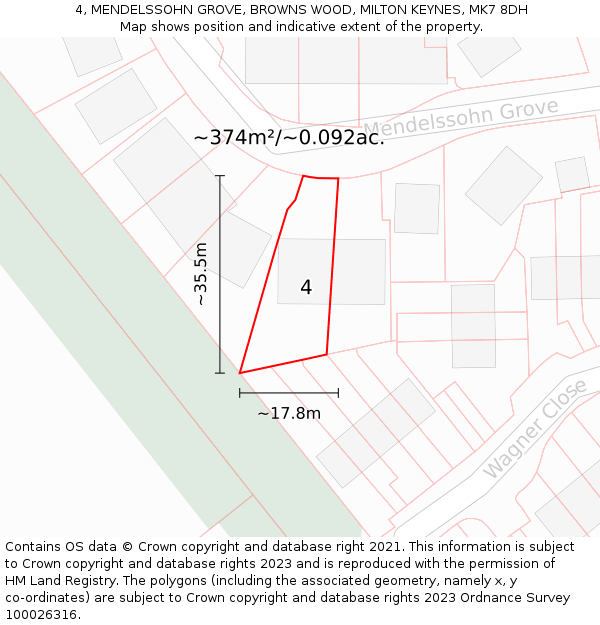 4, MENDELSSOHN GROVE, BROWNS WOOD, MILTON KEYNES, MK7 8DH: Plot and title map