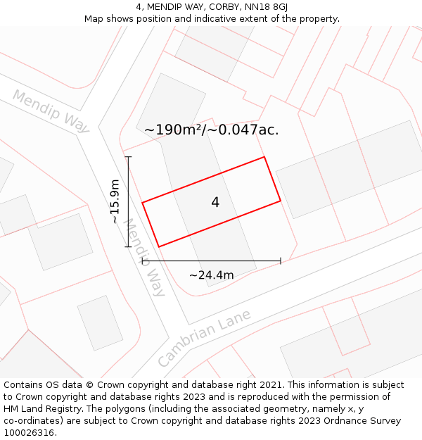 4, MENDIP WAY, CORBY, NN18 8GJ: Plot and title map
