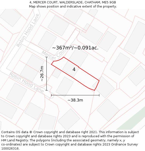 4, MERCER COURT, WALDERSLADE, CHATHAM, ME5 9GB: Plot and title map