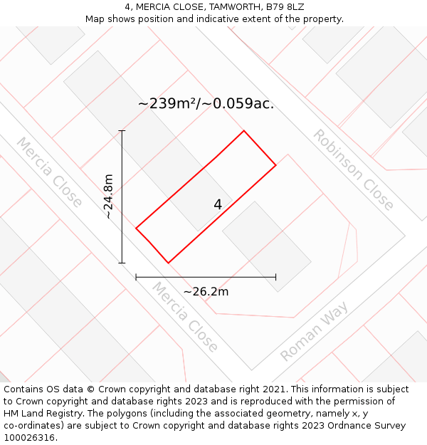 4, MERCIA CLOSE, TAMWORTH, B79 8LZ: Plot and title map