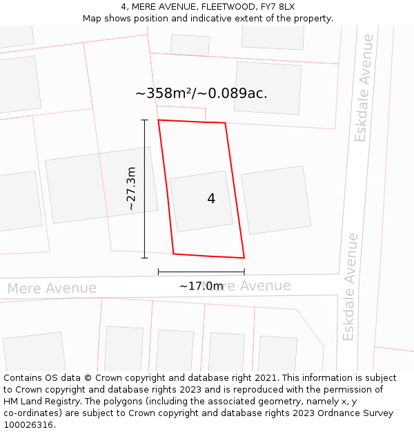 4, MERE AVENUE, FLEETWOOD, FY7 8LX: Plot and title map