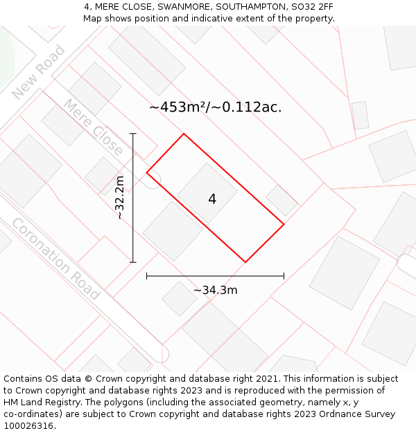 4, MERE CLOSE, SWANMORE, SOUTHAMPTON, SO32 2FF: Plot and title map