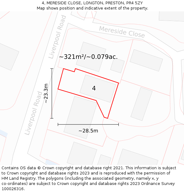 4, MERESIDE CLOSE, LONGTON, PRESTON, PR4 5ZY: Plot and title map