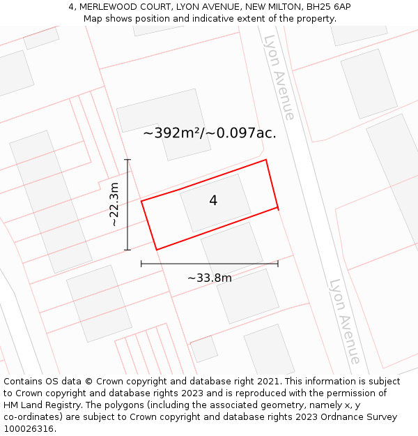 4, MERLEWOOD COURT, LYON AVENUE, NEW MILTON, BH25 6AP: Plot and title map