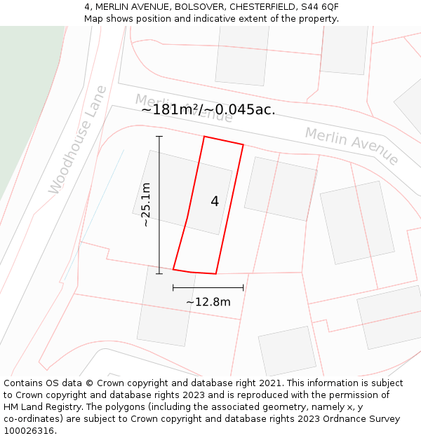 4, MERLIN AVENUE, BOLSOVER, CHESTERFIELD, S44 6QF: Plot and title map