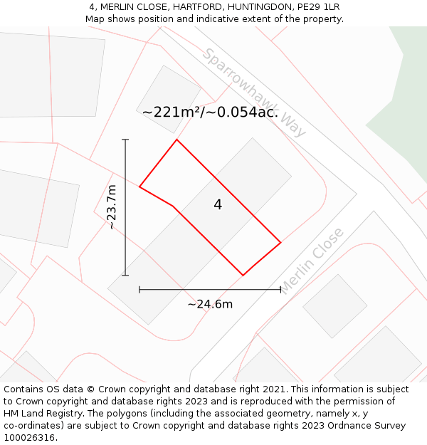 4, MERLIN CLOSE, HARTFORD, HUNTINGDON, PE29 1LR: Plot and title map