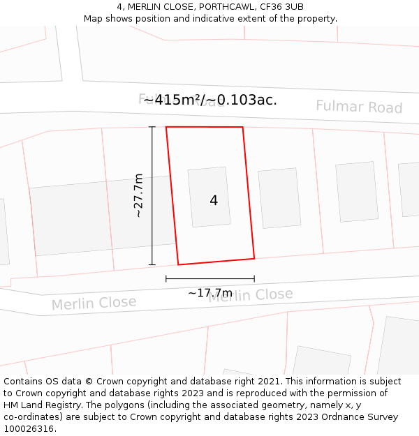 4, MERLIN CLOSE, PORTHCAWL, CF36 3UB: Plot and title map