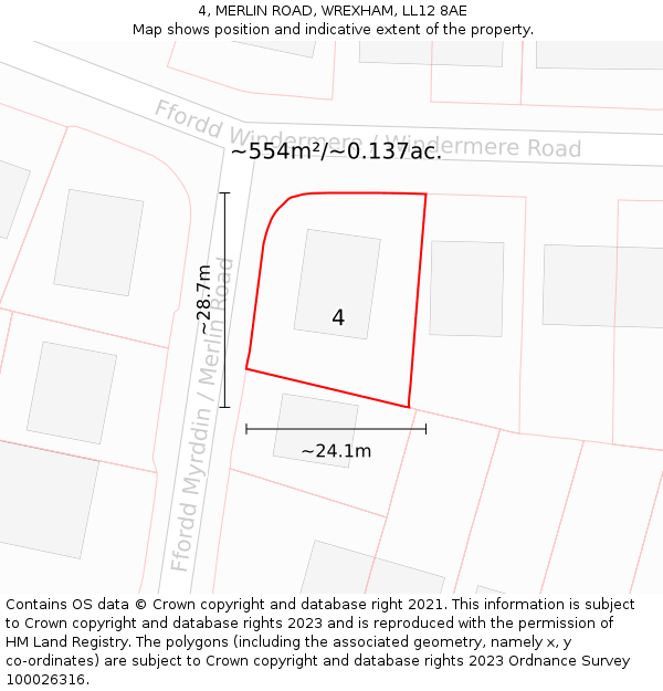 4, MERLIN ROAD, WREXHAM, LL12 8AE: Plot and title map