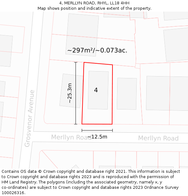 4, MERLLYN ROAD, RHYL, LL18 4HH: Plot and title map