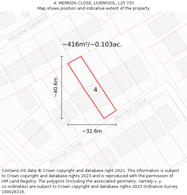 4, MERRION CLOSE, LIVERPOOL, L25 7SY: Plot and title map