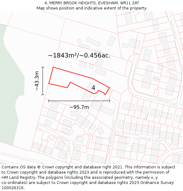 4, MERRY BROOK HEIGHTS, EVESHAM, WR11 2AT: Plot and title map