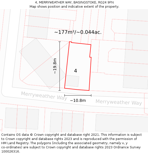 4, MERRYWEATHER WAY, BASINGSTOKE, RG24 9FN: Plot and title map