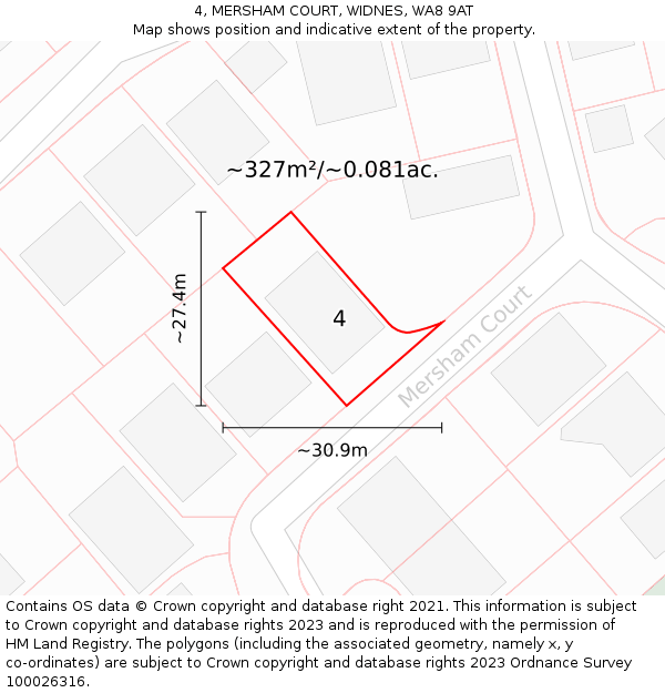 4, MERSHAM COURT, WIDNES, WA8 9AT: Plot and title map