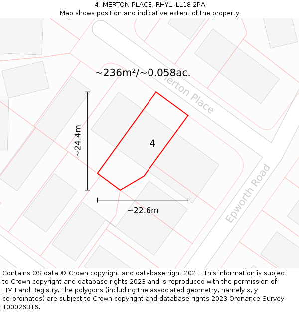 4, MERTON PLACE, RHYL, LL18 2PA: Plot and title map