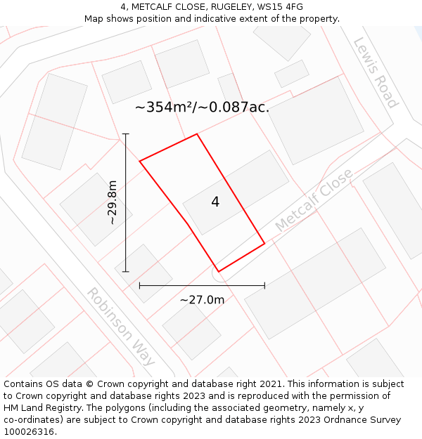 4, METCALF CLOSE, RUGELEY, WS15 4FG: Plot and title map