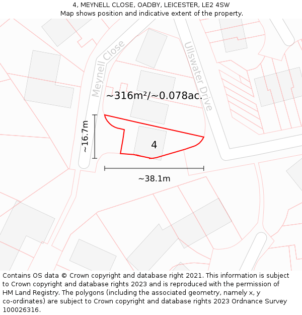 4, MEYNELL CLOSE, OADBY, LEICESTER, LE2 4SW: Plot and title map