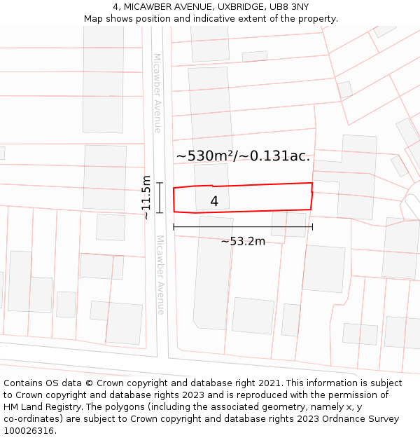 4, MICAWBER AVENUE, UXBRIDGE, UB8 3NY: Plot and title map