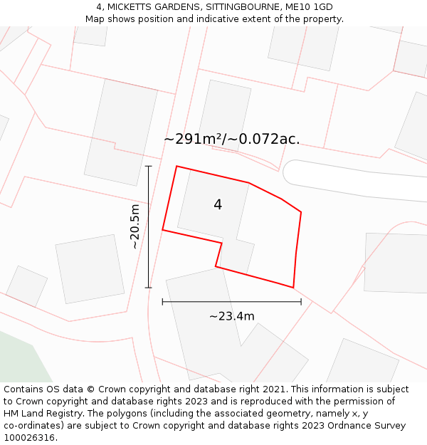 4, MICKETTS GARDENS, SITTINGBOURNE, ME10 1GD: Plot and title map